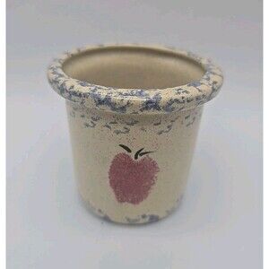 Vintage Small Crock with Apple & Spongware Pattern 3"
